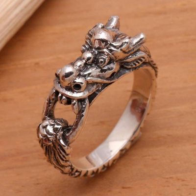 Alternate image for Mens Sterling Silver Band Ring Flying Dragon