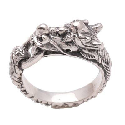 Alternate image for Mens Sterling Silver Band Ring Flying Dragon