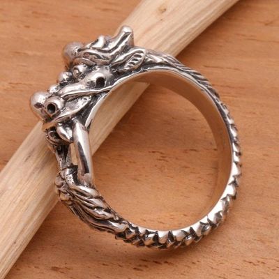 Alternate image for Mens Sterling Silver Band Ring Flying Dragon