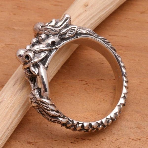 Alternate image for Mens Sterling Silver Band Ring Flying Dragon