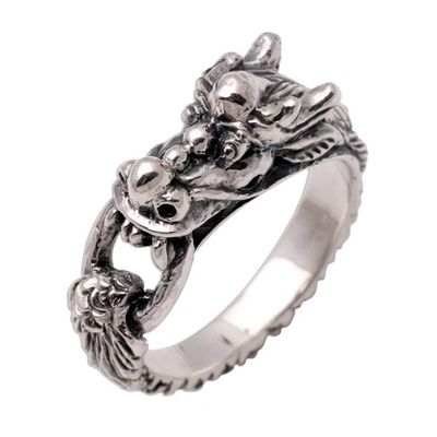 Alternate image for Mens Sterling Silver Band Ring Flying Dragon