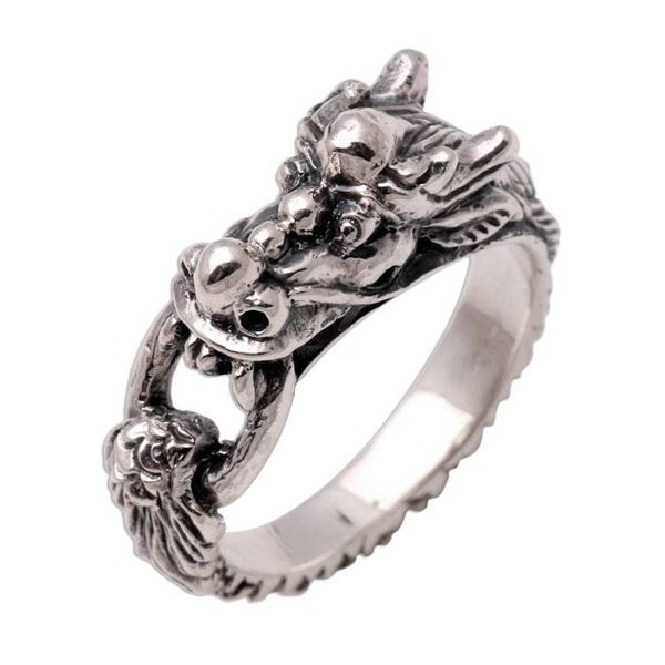 Alternate image for Mens Sterling Silver Band Ring Flying Dragon