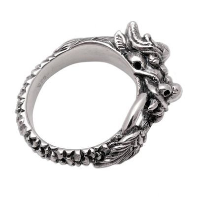 Alternate image for Mens Sterling Silver Band Ring Flying Dragon