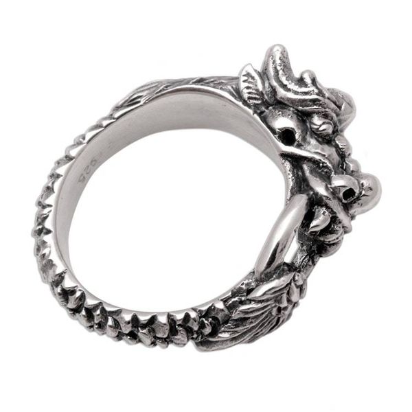 Alternate image for Mens Sterling Silver Band Ring Flying Dragon