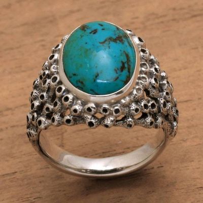Alternate image for Mens Hand Made Silver and Turquoise Ring from Indonesia Living Coral