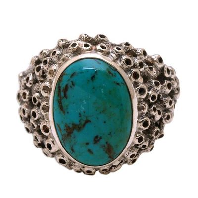 Alternate image for Mens Hand Made Silver and Turquoise Ring from Indonesia Living Coral