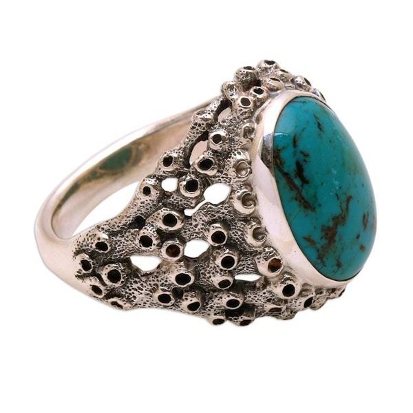 Alternate image for Mens Hand Made Silver and Turquoise Ring from Indonesia Living Coral