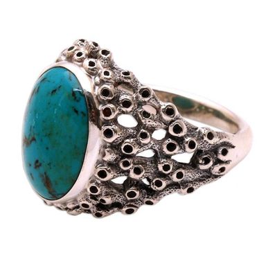 Alternate image for Mens Hand Made Silver and Turquoise Ring from Indonesia Living Coral