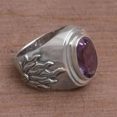 Alternate image for Mens Sterling Silver and Amethyst Ring Violet Flame
