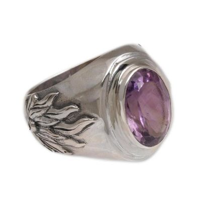 Alternate image for Mens Sterling Silver and Amethyst Ring Violet Flame