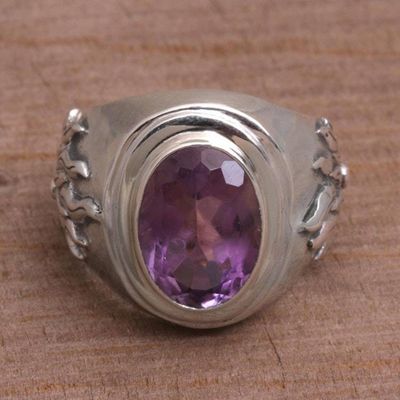 Alternate image for Mens Sterling Silver and Amethyst Ring Violet Flame