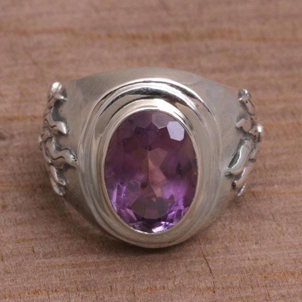 Alternate image for Mens Sterling Silver and Amethyst Ring Violet Flame