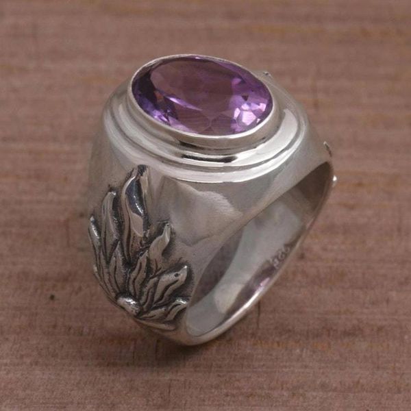 Alternate image for Mens Sterling Silver and Amethyst Ring Violet Flame