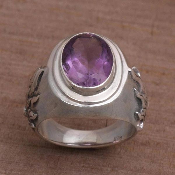 Alternate image for Mens Sterling Silver and Amethyst Ring Violet Flame