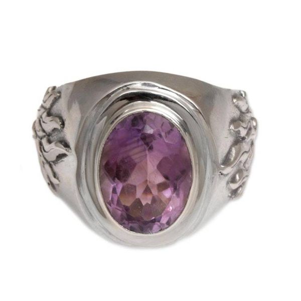Alternate image for Mens Sterling Silver and Amethyst Ring Violet Flame