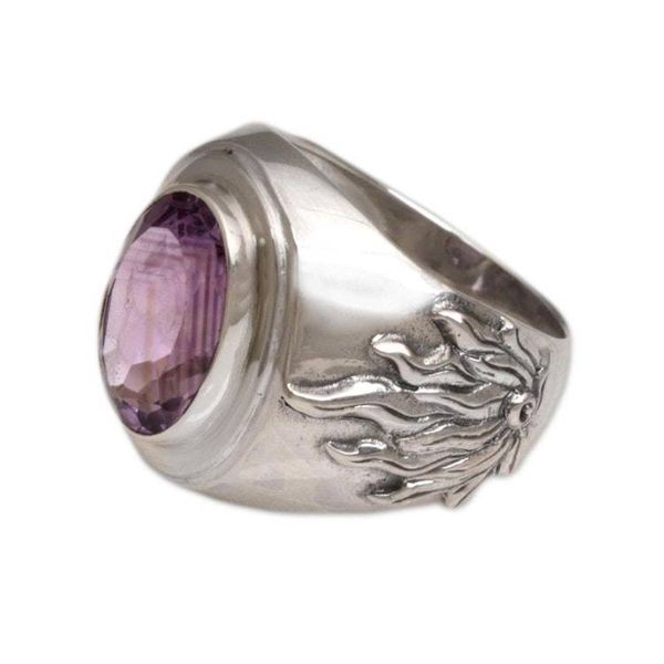 Alternate image for Mens Sterling Silver and Amethyst Ring Violet Flame