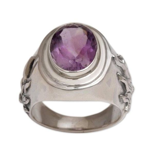 Alternate image for Mens Sterling Silver and Amethyst Ring Violet Flame