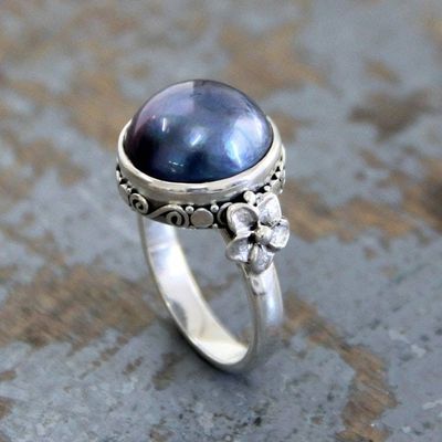 Main image for Floral Sterling Silver and Pearl Cocktail Ring Blue Moon
