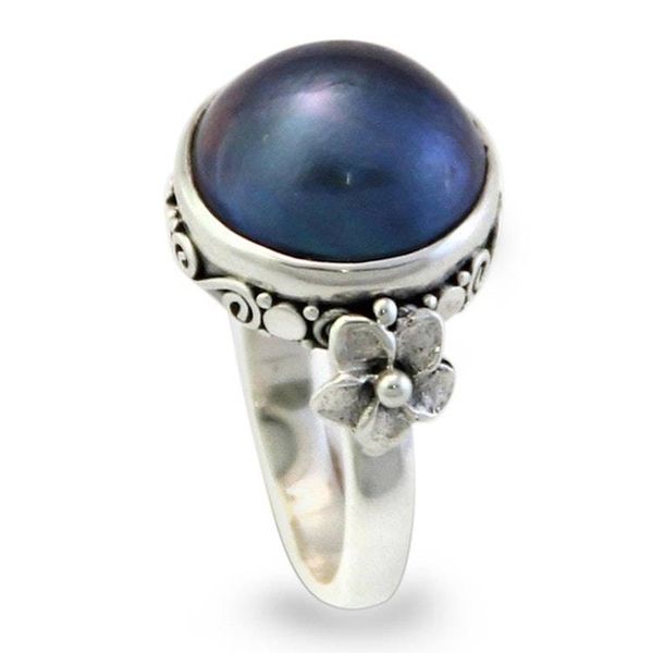 Alternate image for Floral Sterling Silver and Pearl Cocktail Ring Blue Moon