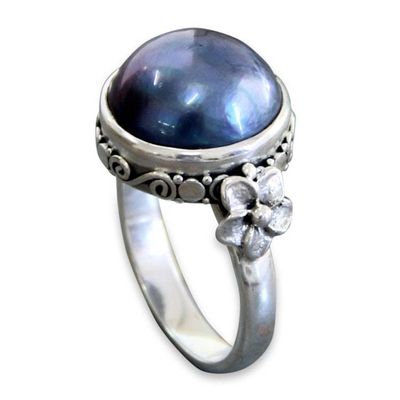 Alternate image for Floral Sterling Silver and Pearl Cocktail Ring Blue Moon