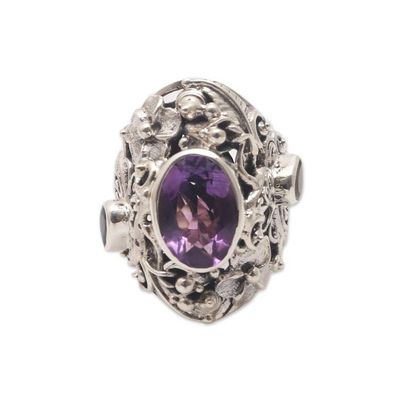 Alternate image for Unique Sterling Silver and Amethyst Cocktail Ring Frangipani Butterfly