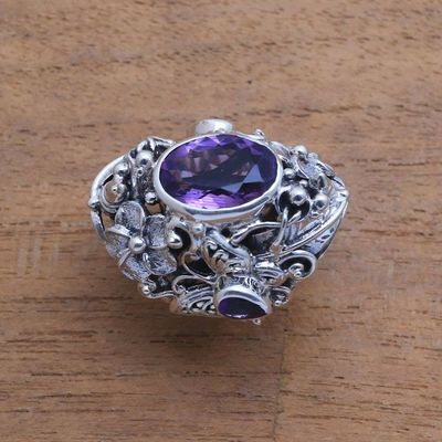 Alternate image for Unique Sterling Silver and Amethyst Cocktail Ring Frangipani Butterfly