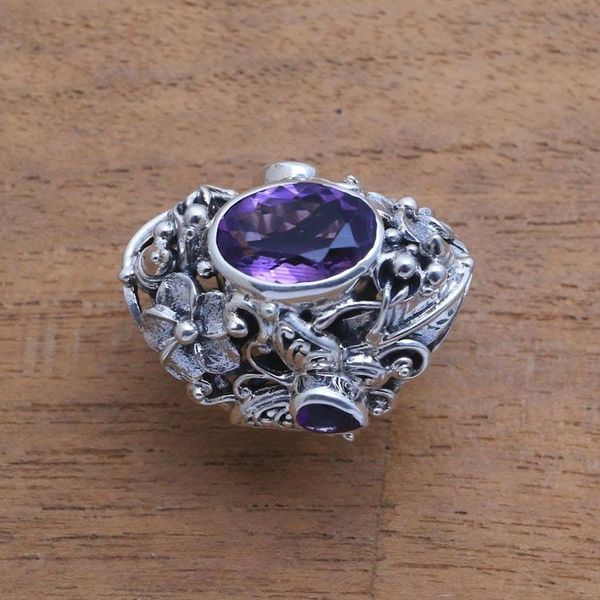 Alternate image for Unique Sterling Silver and Amethyst Cocktail Ring Frangipani Butterfly