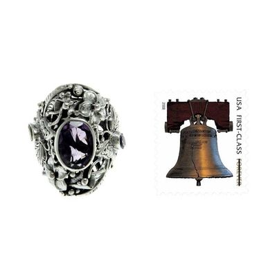 Alternate image for Unique Sterling Silver and Amethyst Cocktail Ring Frangipani Butterfly