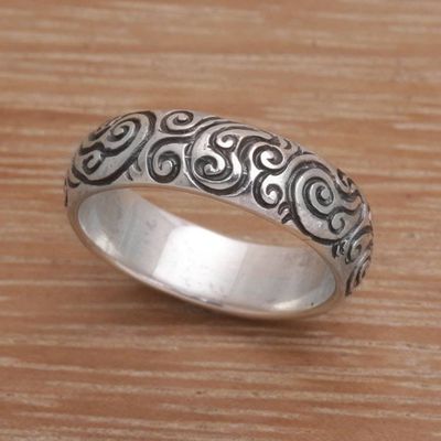 Alternate image for 925 Sterling Silver Swirling Fern Band Ring from Indonesia Destiny Engraved