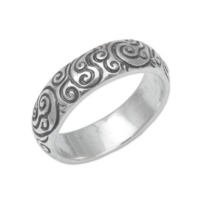 Alternate image for 925 Sterling Silver Swirling Fern Band Ring from Indonesia Destiny Engraved