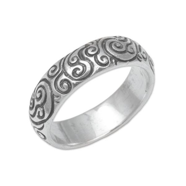Alternate image for 925 Sterling Silver Swirling Fern Band Ring from Indonesia Destiny Engraved