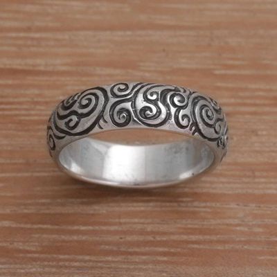 Alternate image for 925 Sterling Silver Swirling Fern Band Ring from Indonesia Destiny Engraved