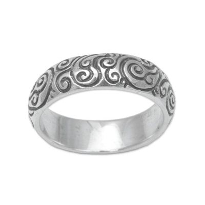 Alternate image for 925 Sterling Silver Swirling Fern Band Ring from Indonesia Destiny Engraved