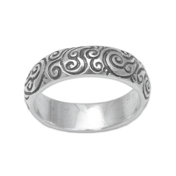 Alternate image for 925 Sterling Silver Swirling Fern Band Ring from Indonesia Destiny Engraved