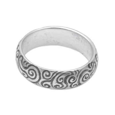 Alternate image for 925 Sterling Silver Swirling Fern Band Ring from Indonesia Destiny Engraved