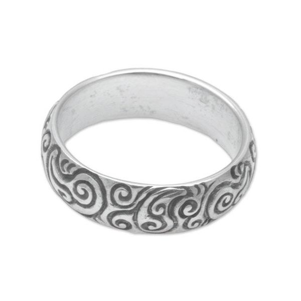 Alternate image for 925 Sterling Silver Swirling Fern Band Ring from Indonesia Destiny Engraved