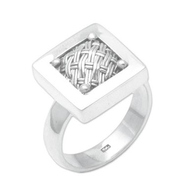 Alternate image for 925 Sterling Silver Basket Weave Balinese Cocktail Ring Weaving Ketupats
