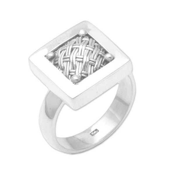 Alternate image for 925 Sterling Silver Basket Weave Balinese Cocktail Ring Weaving Ketupats