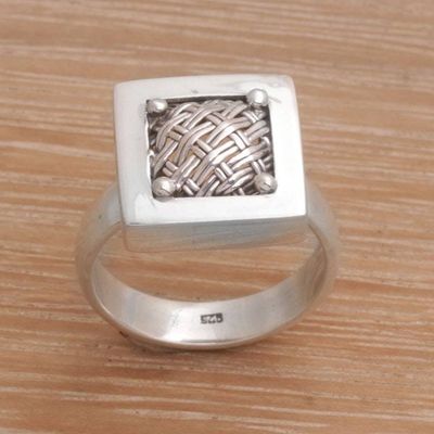 Alternate image for 925 Sterling Silver Basket Weave Balinese Cocktail Ring Weaving Ketupats
