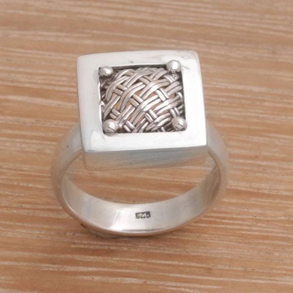 Alternate image for 925 Sterling Silver Basket Weave Balinese Cocktail Ring Weaving Ketupats