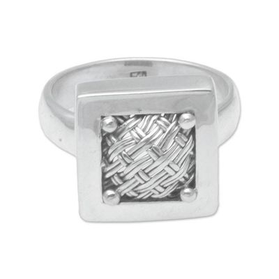 Alternate image for 925 Sterling Silver Basket Weave Balinese Cocktail Ring Weaving Ketupats
