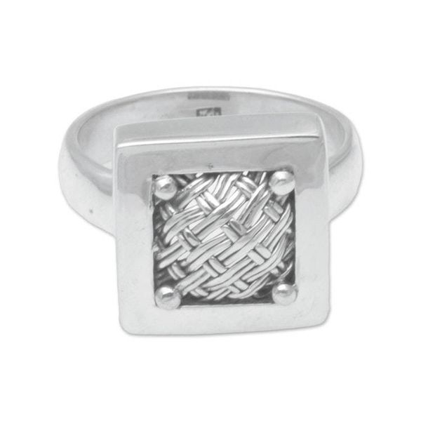 Alternate image for 925 Sterling Silver Basket Weave Balinese Cocktail Ring Weaving Ketupats