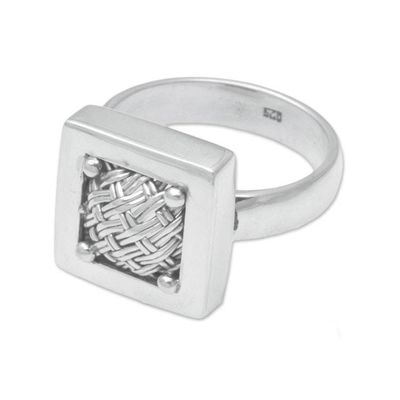 Alternate image for 925 Sterling Silver Basket Weave Balinese Cocktail Ring Weaving Ketupats