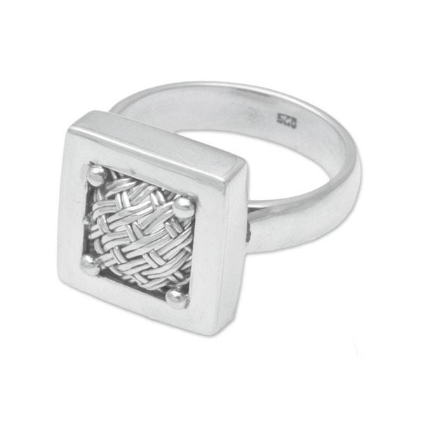 Alternate image for 925 Sterling Silver Basket Weave Balinese Cocktail Ring Weaving Ketupats