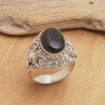 Main image for Balinese Sterling Silver Cocktail Ring with Onyx Cabochon Mystic Breeze