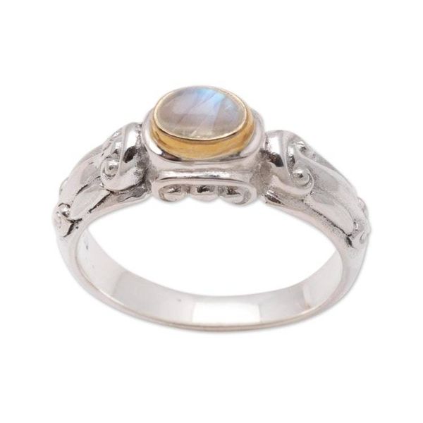 Alternate image for Silver and Rainbow Moonstone Solitaire Ring Swirls and Twirls