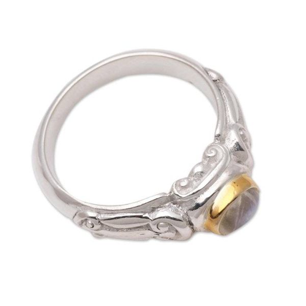 Alternate image for Silver and Rainbow Moonstone Solitaire Ring Swirls and Twirls
