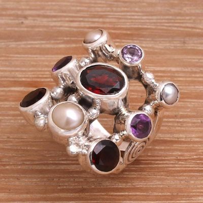 Alternate image for Hand Made Pearl and Garnet Multigem Ring Tree of Lights