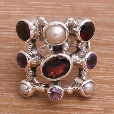 Alternate image for Hand Made Pearl and Garnet Multigem Ring Tree of Lights