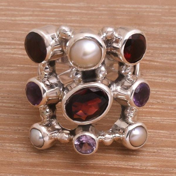 Alternate image for Hand Made Pearl and Garnet Multigem Ring Tree of Lights